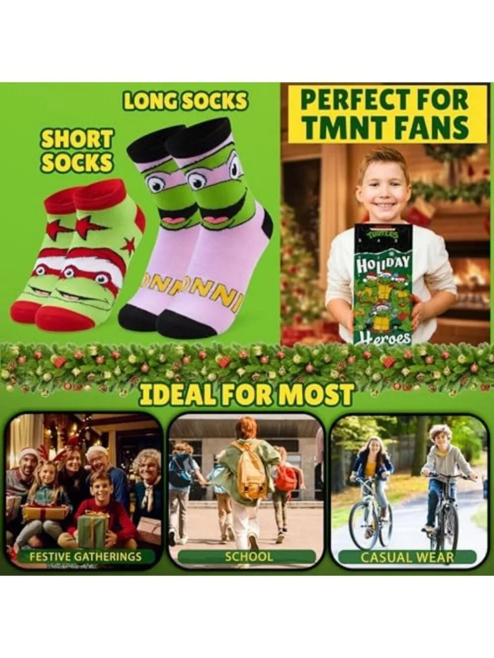 24 Pcs Teenage Mutant Ninja Turtles Socks Advent Calendar for Kids 2026